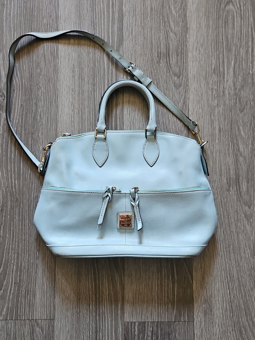 Dooney & Bourke Light Blue Leather Satchel with Shoulder Strap